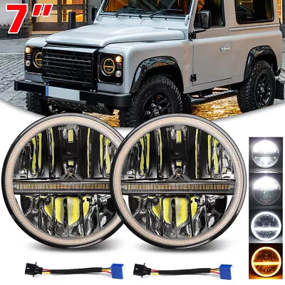 7  Inch LED Headlight DRL Headlamp X2 E Approved Land Rover Defender 90 110 720 • £74.12