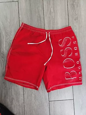 Hugo Boss Red White Logo Men's Swim Shorts Beach Athletic Size M  • $29.99