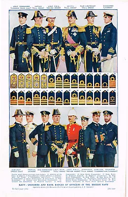 Uniforms And Rank Badges Of Officers In The British Navy 1920 Antique Print • £3.49