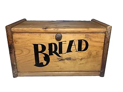 Vintage Wooden Drop Down Door Bread Box Wheat Leaves • $29.75