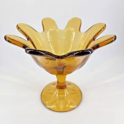 Viking Stretch Glass Amber Footed Compote Bowl Candy Dish 8 Petal Vintage • $29