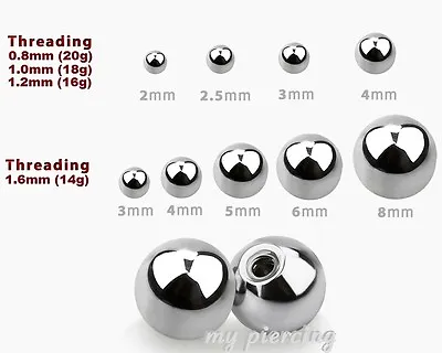 5pcs. 20G 18G 16G 14G Surgical Steel Threaded Ball Replacement Body Jewelry Part • $3.04