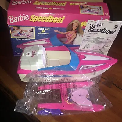 Vintage 1998 Mattel Barbie Motorized Speed Boat With Skis *WORKS*NEW In Box • $25