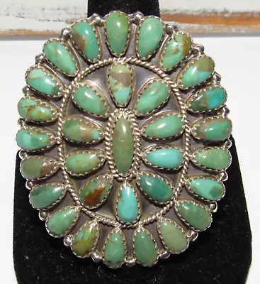 Massive Navajo Green Turquoise Statement Cluster Ring Sz 9 Sterling Silver • $326.70