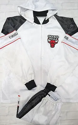 Vintage 90's NBA Chicago Bulls Jacket And Pants Set In White Size 2XL • $100