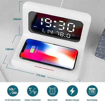 $37.04 • Buy Smart Alarm Clock 10W Qi LED Wireless Charger For Android Samsung IPhone
