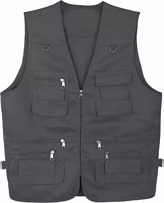 Mens Multi Pocket Vest Outdoor Fishing / Photography & Hunting Waistcoat • £11.99