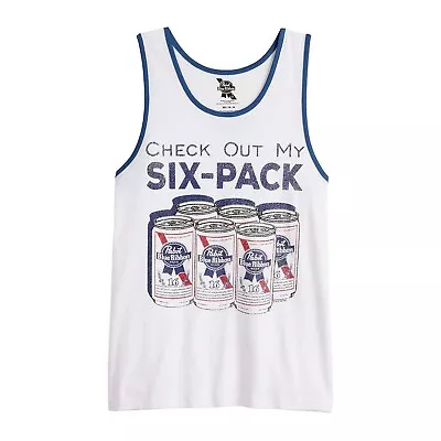 Mens Pabst Beer Tank Top Shirt Check My 6 Pack White Elephant Dirty Santa Gift • $11.48