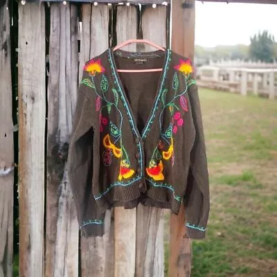 Vtg Pierre Cardin Women Embroidered Cardigan Sweater Multicolor Floral Boho Sz L • $35