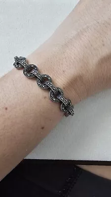 Vintage Sterling Silver Marcasite Bracelet • $74