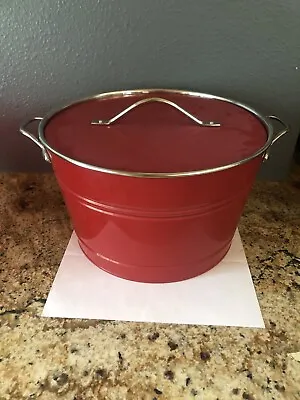 Pottery Barn Red Metal Ice Bucket With White Plastic Liner • $39