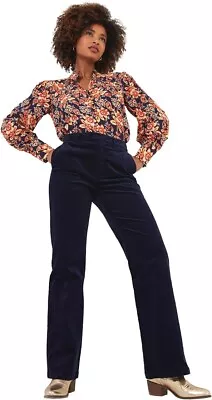 Joe Browns Women's Velvet Bootcut Trousers Casual Pants Midnight Blue 16 UK • £24.99