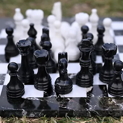 Unique Black Zebra & White Stone Chess Pieces Weighted Pro Marble No Board • $70
