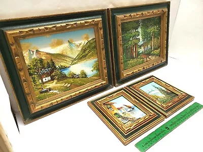 4 Vintage Landscape Oil Painting Board On Canvas Art Framed Carved Wood • $154.90