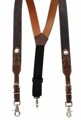 Nocona Western Mens Suspenders Galluse Billets Round Concho Black Brown N8513667 • $55
