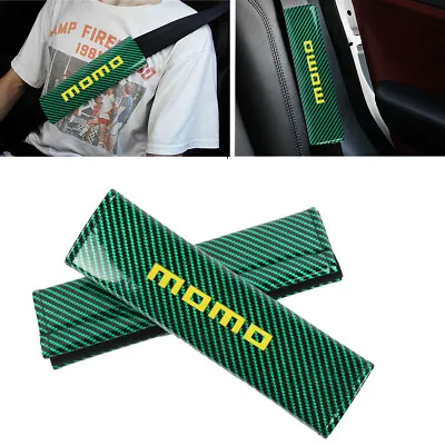Universal MOMO Green Carbon Fiber Look Car Seat Belt Cover Shoulder Pad Protect • $12
