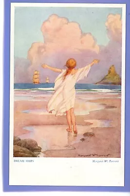 Vintage Postcard Artist Signed Margaret Tarrant Dream Ships Girl On The Beach • £1.99