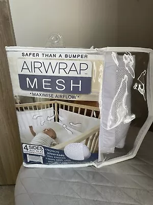 Airwrap Mesh Cot Protector - 3 Sides White Cot/Cotbed Breathable Bumper • £6.50