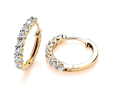 9ct Yellow Gold On Silver Sparkling CZ Huggie Hoop Ladies Earrings 18mm Diameter • £15.95