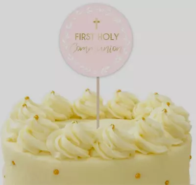 £2.69 • Buy First Holy Communion Cake Topper - Pink & Gold - Cross - Girl's Religious  Party