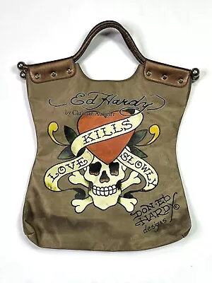 Ed Hardy By Christian Audilier Love Kills Slowly Gold Purse Tote Bag • $16