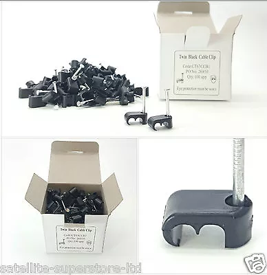 £2.99 • Buy 50 X WF65 Black Round Coax Cable Clips Twin Satellite Shotgun For Sky HD Q