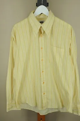 Vintage Golden Vee Yellow & Gold Geometric Stripe Poly Cotton 70's Shirt L Large • $19.99