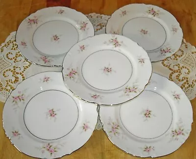 Mikasa VERSAILLES 9344 6 3/4  Plates Pink Roses W/ Platinum Rims ~ Set Of 5 ~  • $9.59