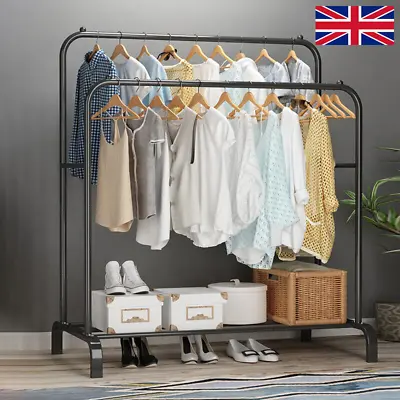 Heavy Duty Double Clothes Rail Hanging Rack Garment Display Stand Shoes Storage • £16.99