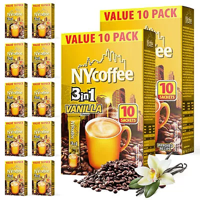 NY Coffee 3 In 1 Vanilla 100 Sachets Sticks 10x10pk Instant White & Sugar  • £16.99