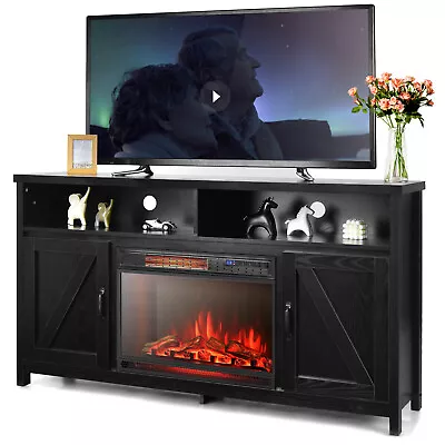 59  Fireplace TV Stand W/ Electric 1350W 25  Fireplace Heater Black • $399.99