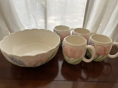 Vintage Mary Ann Baker  MUGS Set-4 Tulip & Lilac Pattern Matching Bowl • $30