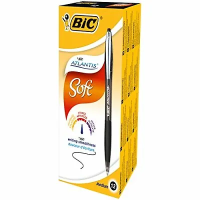 £16.81 • Buy BIC Atlantis Soft Ball Pens Medium Point (1.0 Mm) - Black, Box Of 12