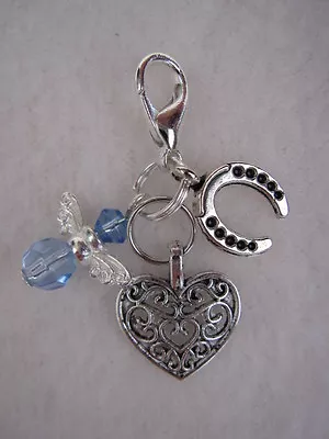£3.75 • Buy Something Blue Bride / Bridal Wedding Charm - Good Luck Gift - Angel & Horseshoe