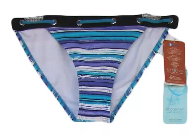 ECO SWIM Size 8 Peacock Blue Purple Water Stripe Bikini Bottoms NWT • $9.99