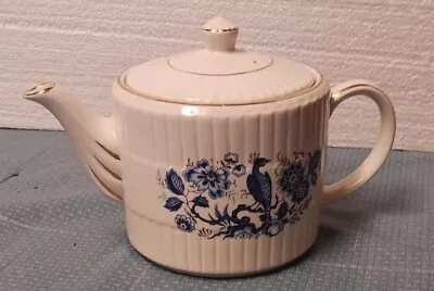 Vintage ELLGREAVE WOOD & SONS GENUINE IRONSTONE TEAPOT ~ Blue Peacock/Floral • $29.99