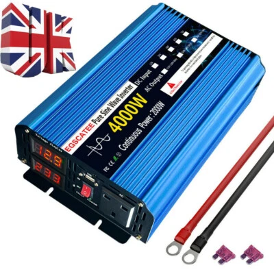 £161.33 • Buy 4000W Pure Sine Wave Power Inverter 2000W Converter 12V 240V USB LCD Display UK