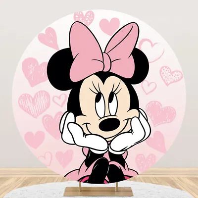 Round Minnie Mouse Backdrop Birthday Party Photo Background Baby Shower Props • $37.39