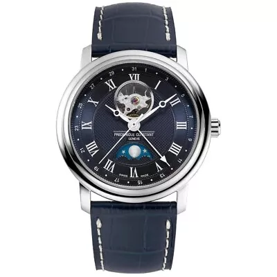 Frederique Constant FC-335MCNW4P26 Heart Beat Moonphase Blue Leather Strap Watch • $1799