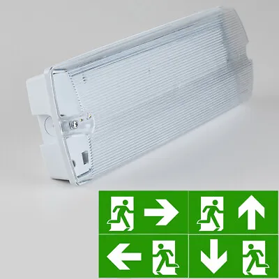 Fire Exit Lamp LED Emergency Guide Light Bulkhead Exit Sign Maintained IP65 NM3 • £17.95