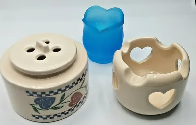 Tealight Votive Candle Holder Lot Of 3 Hearts Floral Blue Mix Ceramic Glazed B46 • $14.89