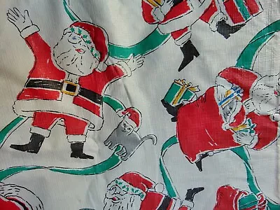 Vintage Christmas Santa Claus Cat  Tablecloth Flannel Backed Vinyl 80X56  Kitche • $19.95