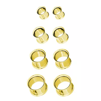 Pair Of Surgical Steel PVD Gold Double Flare Ear Tunnels Earlets Gauges Plugs • $2.84
