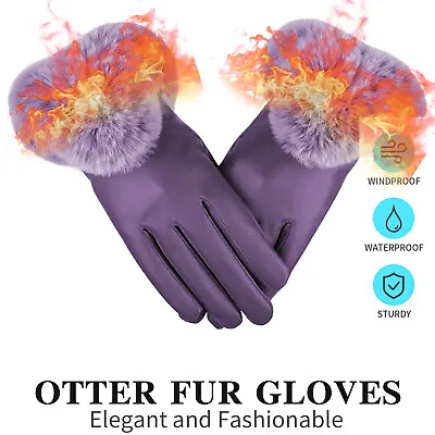Otter Rabbit Fur Sheepskin Warm Gloves Touch Screen Gloves Ladies Gloves Windpro • $8.99