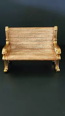 Vintage Decorative Ceramic Oak And Gold Or Brass Tone Shiny Park Bench 7  Long  • $19.99