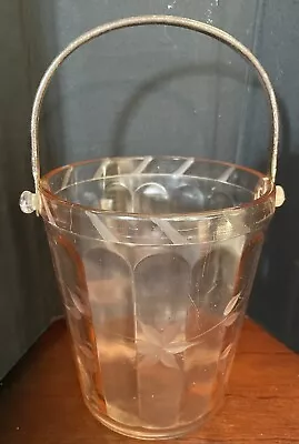 Vintage Etched Pink Floral Optic Depression Glass Ice Bucket  • $18