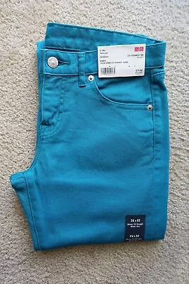 $19.90 ~uniqlo~ Color Skinny Fit Straight Jeans - Light Blue/mint 26 32  Length • $19.99