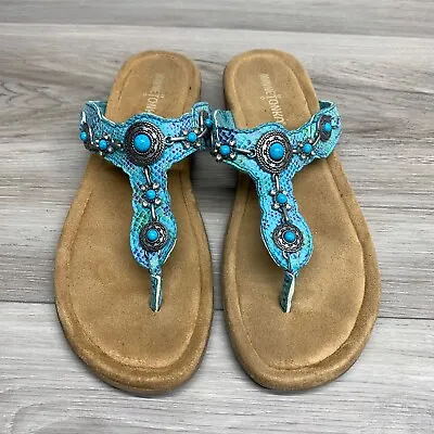 Minnetonka Womens Boca III Turquoise Bead Accent Size 9 Thong Sandals Boho • $27.74