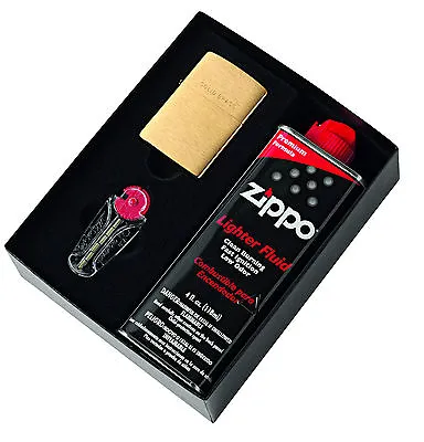$56.95 • Buy Zippo 204 Brushed Brass Lighter Gold W/ 118ml Fluids & Flints Gift Boxed 90204GP