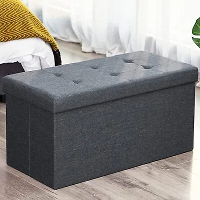 Large Linen Folding Storage Box Ottoman Seat Stool Storage Boxes Home Footstool • $30.41